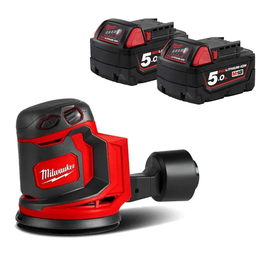 Milwaukee M18 BOS125-0 Orbital Sander Kit with 2 x 5.0Ah Li-Ion Batteries