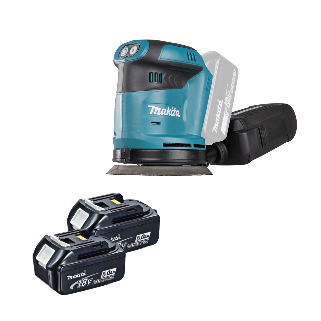 Makita 18V LXT DBO180Z Orbital Sander Kit with 2 x 5.0Ah Li-Ion Batteries